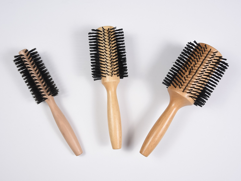 Cepillo de pelo redondo de madera de bambú para peinar