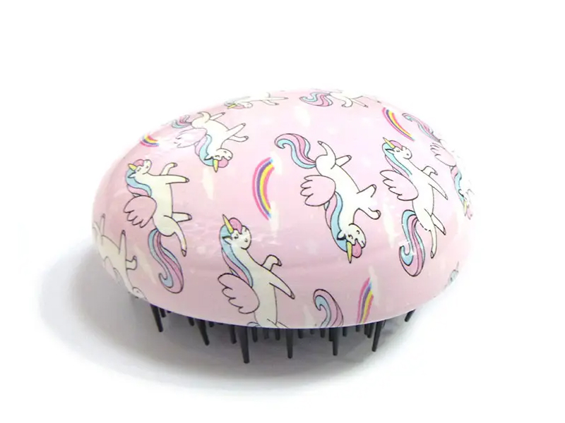 Cepillo de pelo pequeño de huevo desenredante de color lavanda transparente para niños