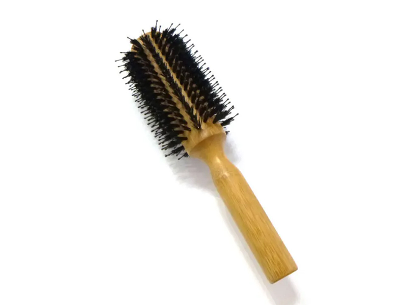 Cepillo de pelo de madera de cerdas de jabalí redondo de bambú