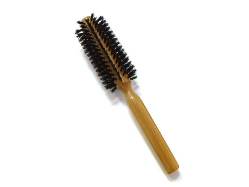 Cepillo de pelo alisador de masaje con cerdas de jabalí y mango de bambú