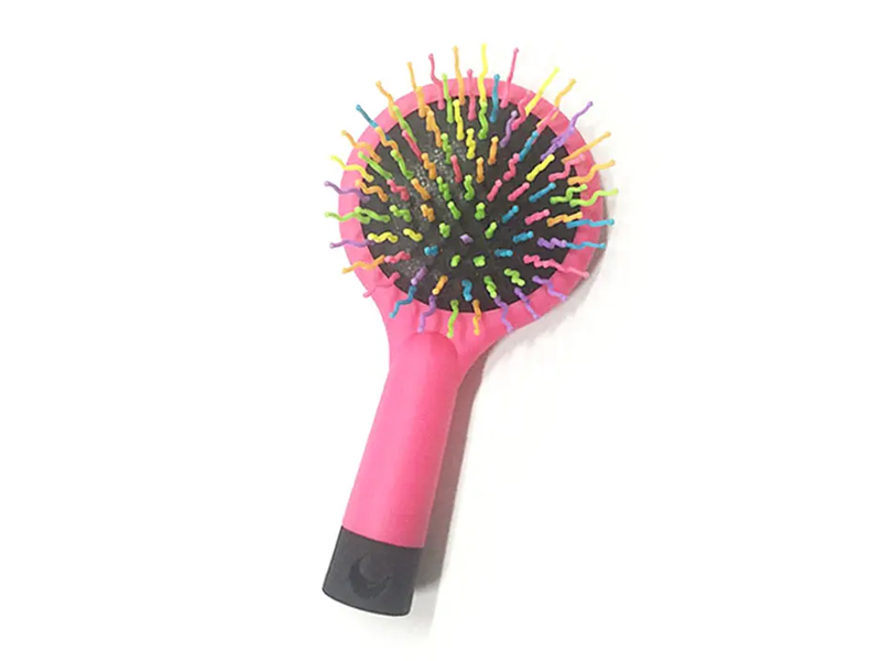 Cepillo de pelo con cojín para desenredar y tacto suave con punta de bola negra arcoíris para mujer