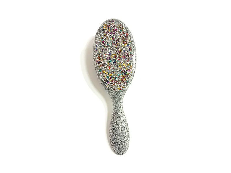 Cepillo de pelo plástico ovalado de Bling de la joyería con la manija