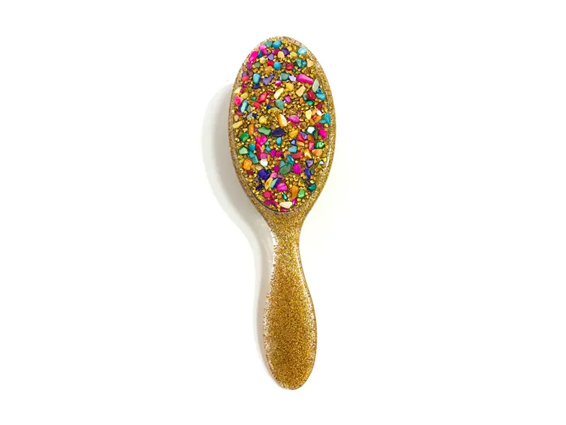Cepillo de pelo plástico ovalado de Bling de la joyería con la manija